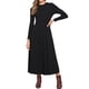 thumbnail image 2 of Vestido Maxi de Punto Acanalado INSPIRE CHIC para Mujer, Cintura Alta, Con Pliegues en la Parte Frontal, Manga Larga, Corte A, Talla S, Color Negro, 2 of 6
