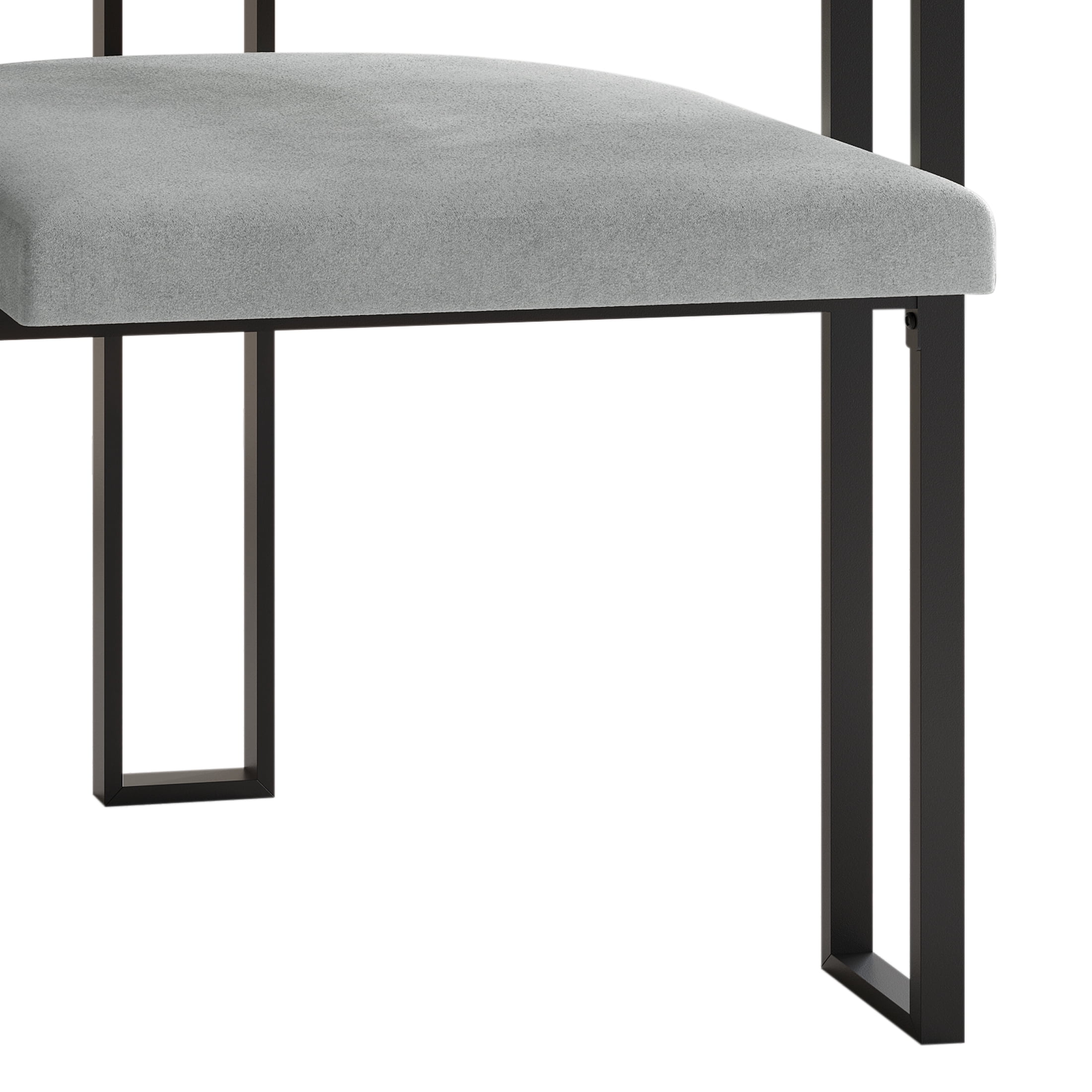 Castle Place Minimalist Black Metal Dining Chair, Silver Grey Velvet