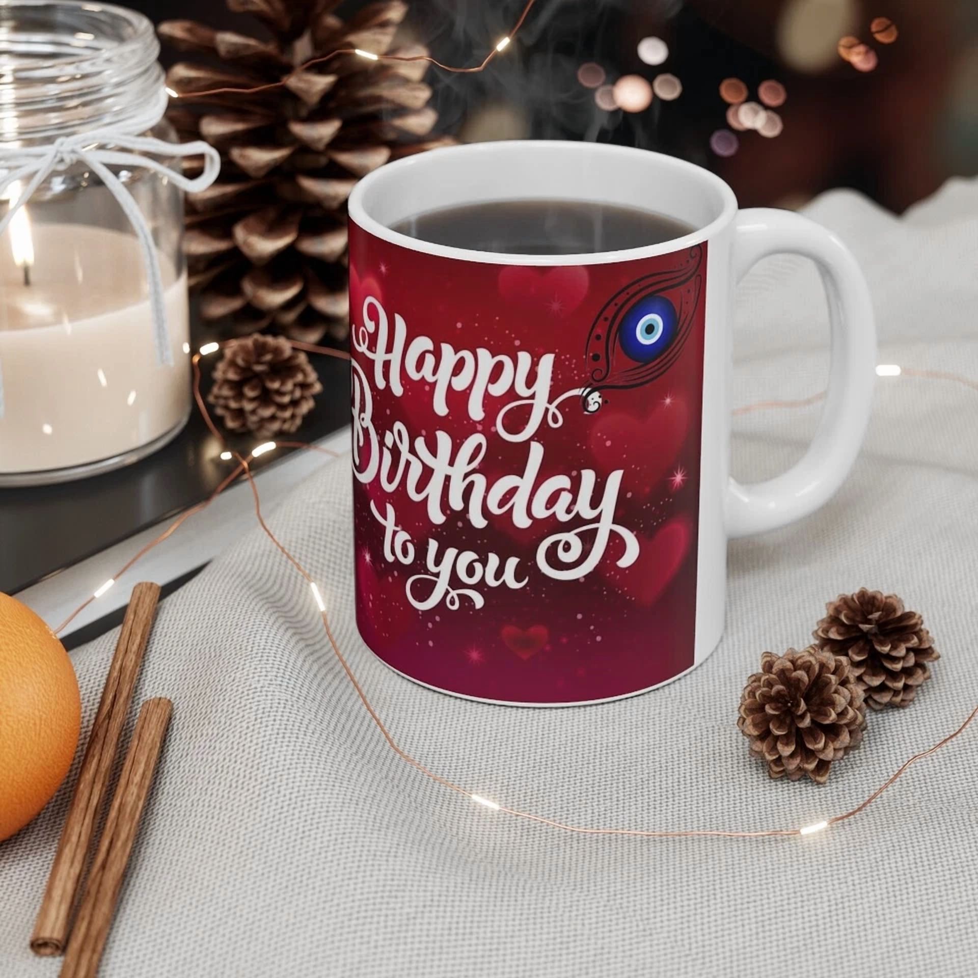 BUTTERFLY- Happy Birthday To You Ceramic Mug 11Oz Heart & Kiss & Evil Eye Symbol