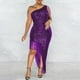 thumbnail image 2 of Vestido Cololura con lentejuelas y borlas de un hombro, sirena, negro y plateado, 2 of 8