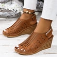 thumbnail image 5 of Xfvqtps Wedge Sandals for Women Slingback Hook and Loop Strap Peep Toe Hollow out Soft Sole Non Slip Breathable Summer Leather Sandals Brown, 5 of 9