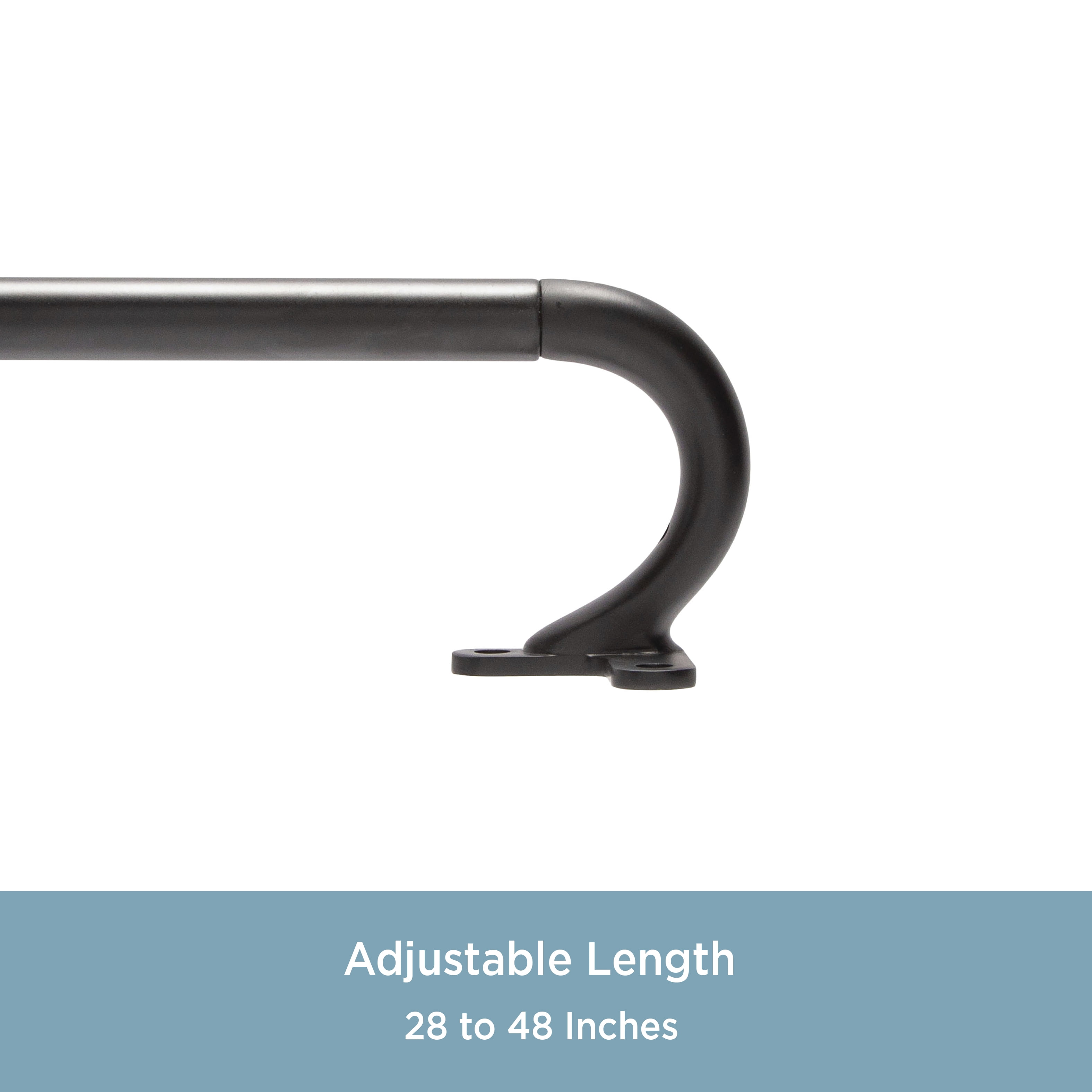 Kenney Curved Steel Wrap Around Room Darkening Curtain Rod, 28-48" Adjustable Length, 3/4" Dia., Black