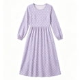 thumbnail image 5 of SAWOBUUN Womens Long Sleeve Dresses High Waist Crewneck Polka Dot A-Line Casual Midi Tshirt Dress with Pockets, 5 of 5