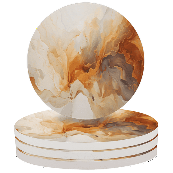 Qzaxky Marble Orange Coasters Set of 4 Absorbent Coasters 4 Inch Round Ceramic Coasters for Drinks Coaster for Coffee Table Office Summer Outdoor Home Decor