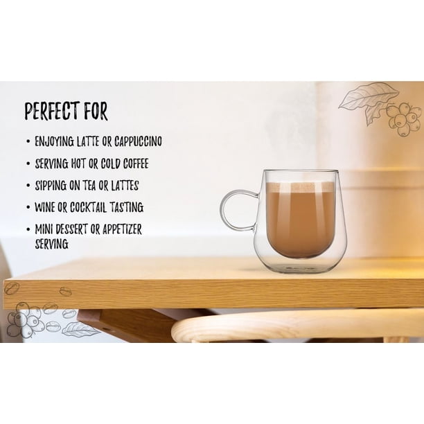 Lot De 6 Tasses Café Double Paroi 250 Ml + Cuillères – Verre Borosilicaté Transparent, Latte Macchiato, Thé, Bière