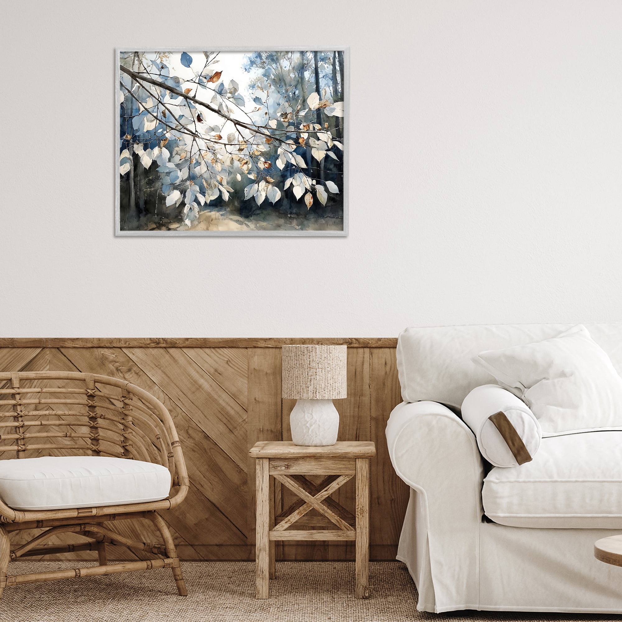 Stupell Industries Blue Fall Branch Leaves Gray Framed Giclee Art, design by Franklyn Gregory