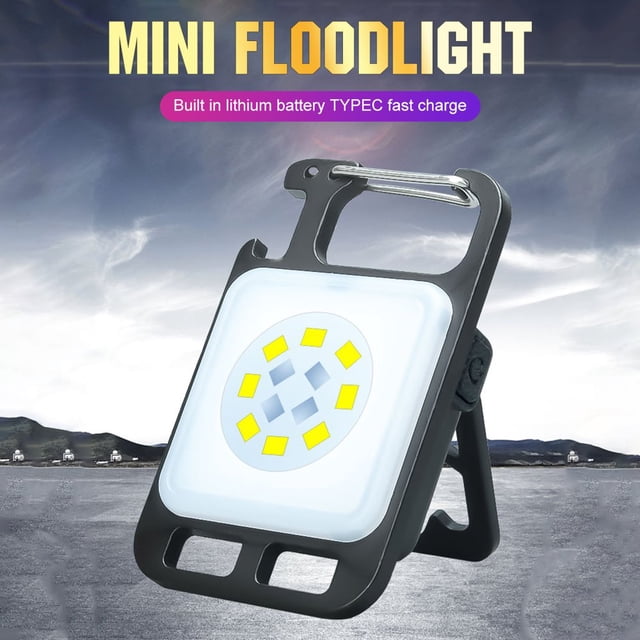2Pcs LED Keychain Light 300mAh 500LM Super Bright COB Keychain Flashlight USB Charging Mini LED Work Light IPX4 Waterproof Small Pocket Light with 180° Folding Bracket 4 Modes