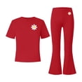 thumbnail image 4 of ECHFIPROM Big Girls Summer Outfits, Short Sleeve Crew Neck Printed T-Shirt, Casual Flared Pants 2 Piece Set, Daily Wear Outfit for Girls 5-15 Years Old,Red,14-15Years, 4 of 6
