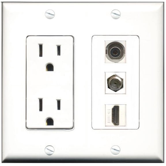 RiteAV - 15 Amp Power Outlet 1 Port HDMI 1 Port Coax 1 Port 3.5mm Decorative Wall Plate