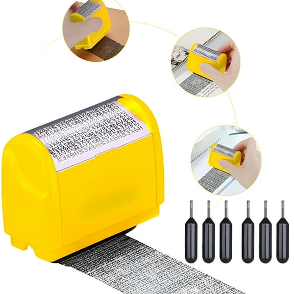 CCOCC Identity Protection Roller Wide Kit for Anti Theft and Id Blockout,Privacy Confidential and Address Blocker with Refillable Design,for Privacy Safety with 6 Ink Refills (Yellow)