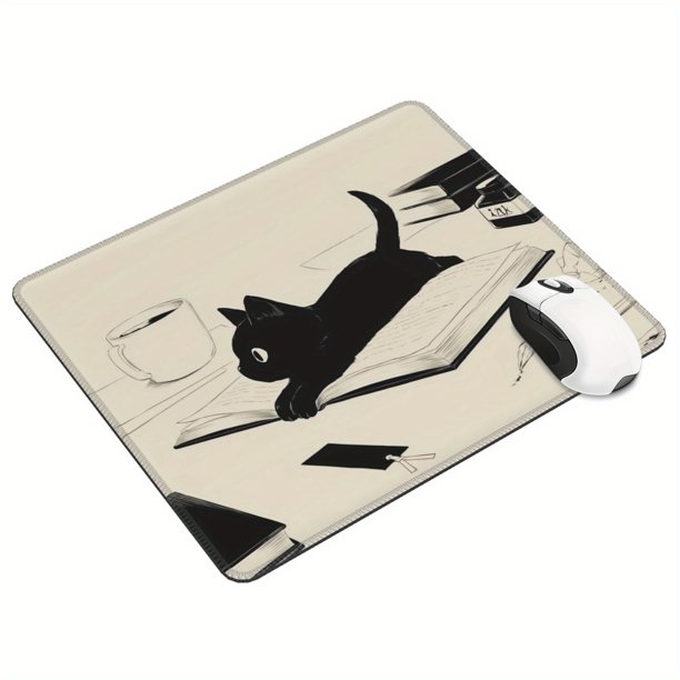 1pc Cute Cat Mouse Pad, Funny Small Mousepad For Desk With Non-Slip Rubber Base, Black Animals Mouse Pads For Computer Wireless Mouse Office Decor Desk Accessories, 9.5×7.9 In