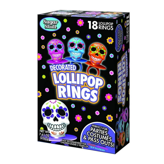 Halloween Day of the Dead Sugar Skull Lollipop Rings, Box of 18