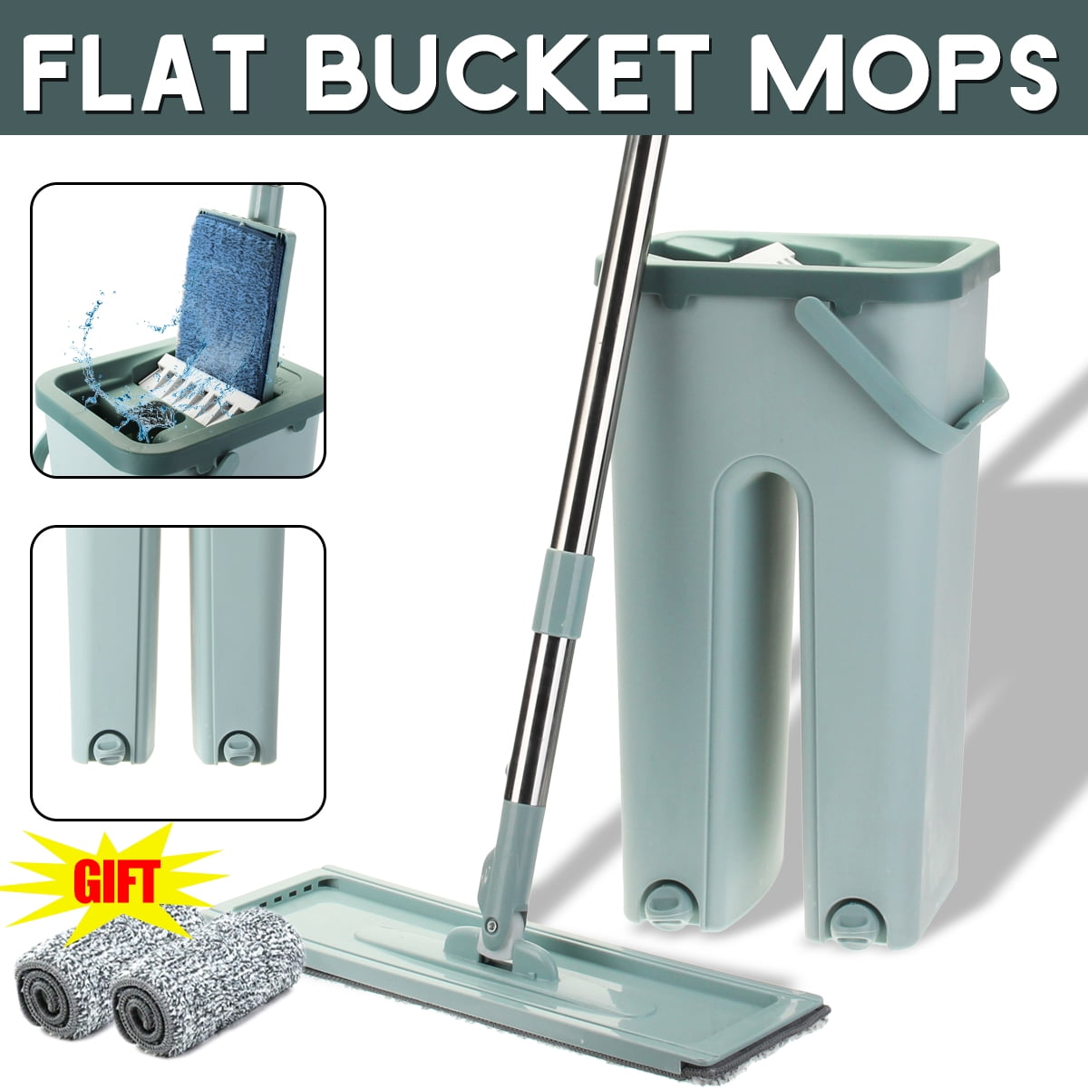 Wet & Dry Self Cleaning Drying Self Wringing Mop Bucket Flat Floor Free
