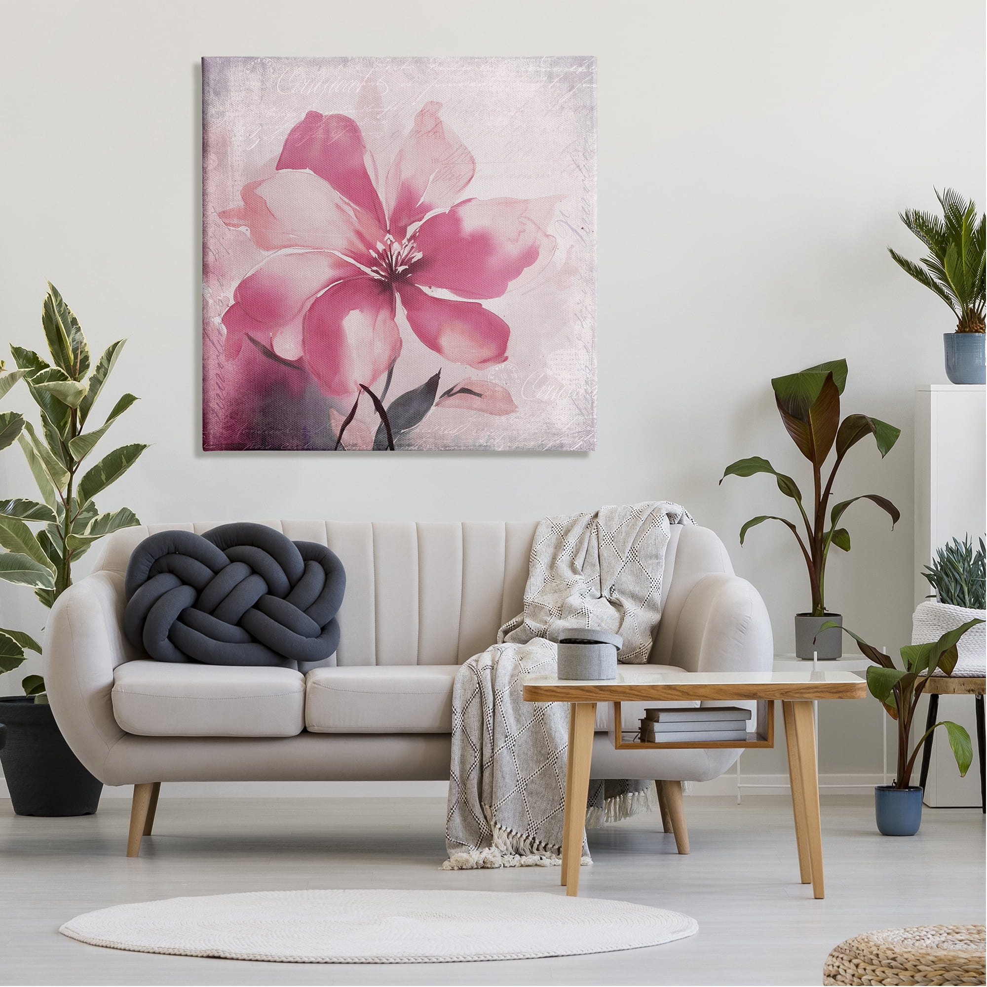 Stupell Industries Vintage Pink Lily Botanical & Floral Painting Gallery Wrapped Canvas Art Print Wall Art, 36 x 36
