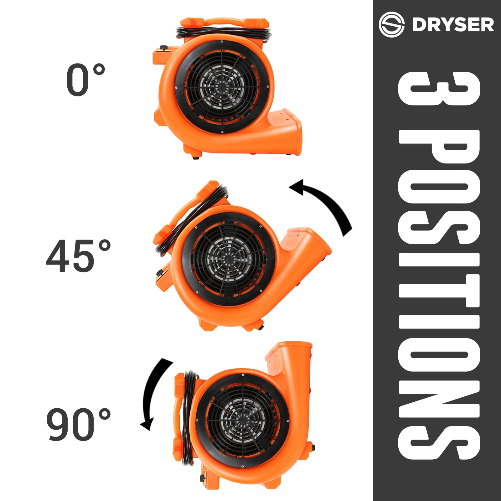 Dryser 6pk Air Mover Carpet Dryer 3 Speed 1 HP Industrial Floor Fan - Orange Stackable Carpet Drying Fan Floor Blower