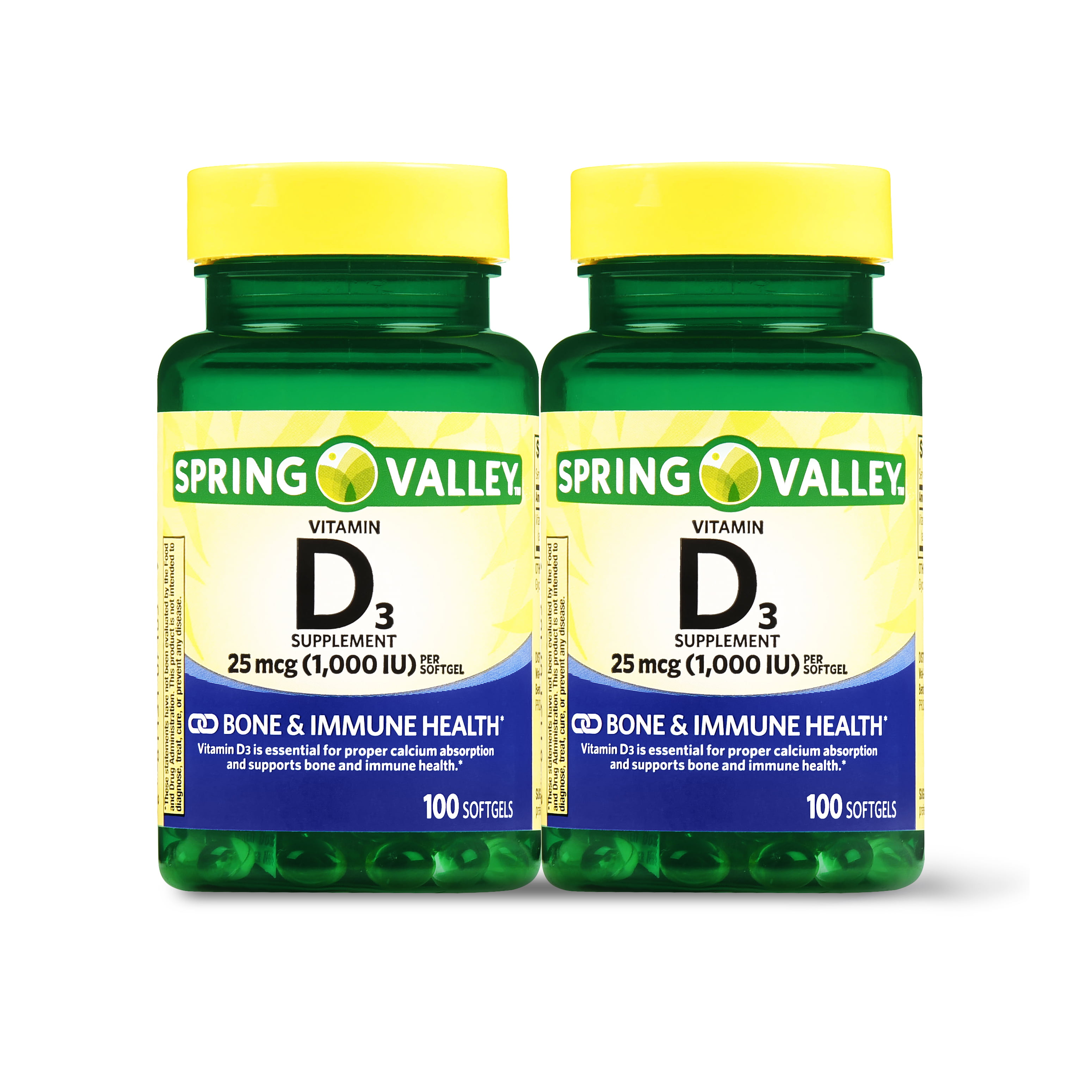 Spring Valley Vitamin D3 Softgels 1000 Iu 100 Ct 2 Pk Walmartcom