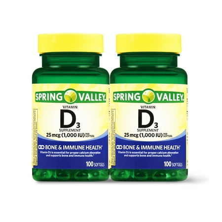 Spring Valley Vitamin D3 Softgels 1000 Iu 100 Ct 2 Pk