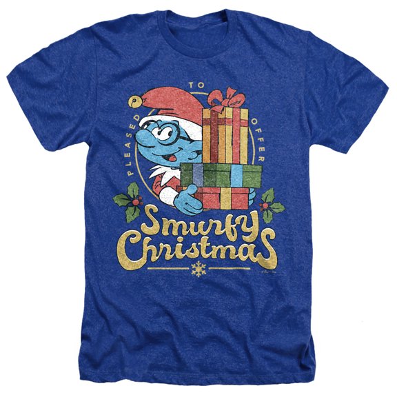 Smurfs Smurfy Christmas With Brainy Smurf Unisex Adult Heather T Shirt, Royal Heather, Large