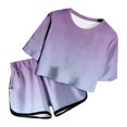 thumbnail image 3 of WOYY Little Girls Summer Outfits Gradient Short Sleeve T-Shirt Shorts Set, Sizes 6-7Y, 3 of 4