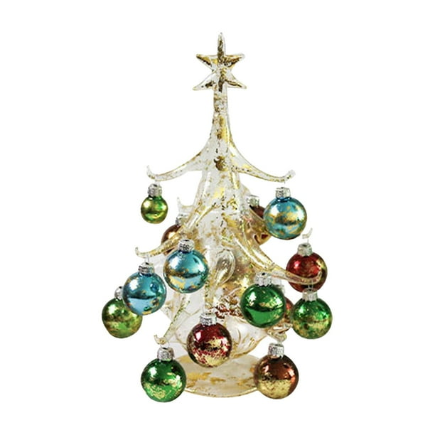 Figuras de cristal para árbol de Navidad, adornos de bolas, árbol de Navidad en miniatura de mesa Amarillo