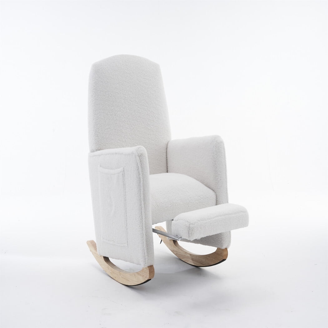 Rocking Chair Nursery, Nursery Rocking Chairs with Adjustable Footrest and Side Pocket, Comfy Rocking Chairs in Teddy Fabric, Reading Arm Glider Chair for Living Room, Bedroom, Offices, Ivory