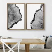 PixonSign Framed Wall Art Set Duotone Trees Ring Detail Print Nature Wilderness Mixed Media Farmhouse/Country Artwork Vintage Canvas Print Wall Decor for Room, Entryway - 16"x24"x2 Panels Natural