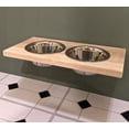 thumbnail image 2 of Chic, Floating, Wood, Height-Flexible Wall Mount Dog/Cat/Pet Food & Water Bowl Holder/Feeder, 2 S.S. Dishwasher-Safe Bowls (~ 1 Quart / 32 oz / 900 ml) for Mid-Size Pets. 2-Screw Installation., 2 of 6