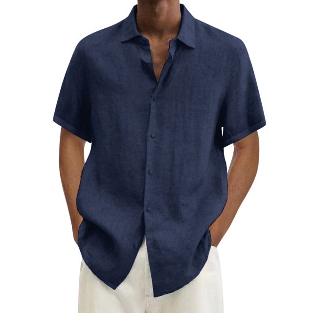 XDZJLR Mens Shirts Summer Hawaii Solid Short Sleeve Double Pocket Turn Down Button Tops