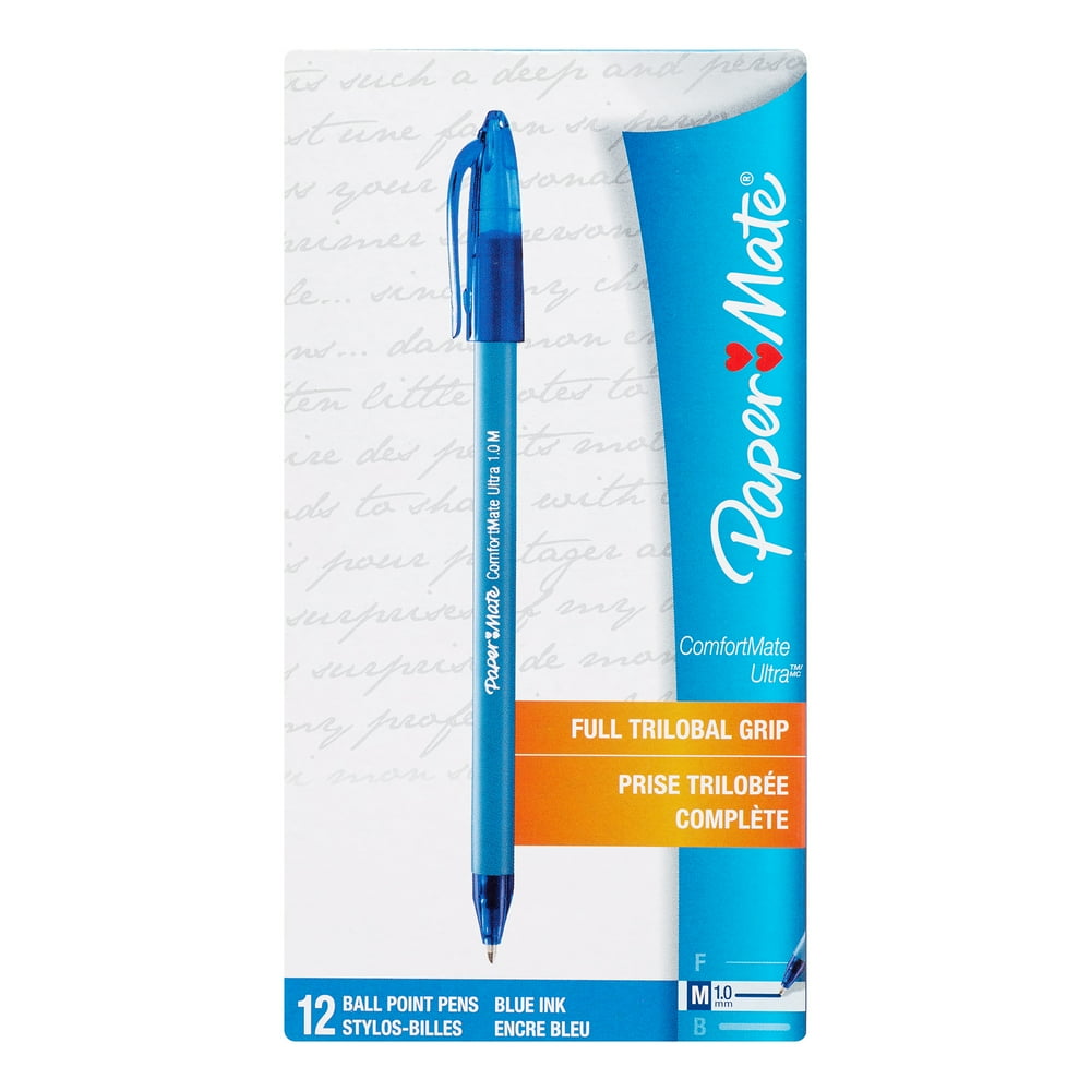 Paper Mate ComfortMate Ballpoint Stick Pens, Medium Point, Blue, 12