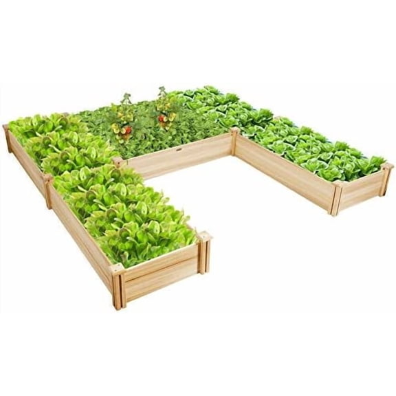 Raised Garden Bed, Wooden Raised Garden Box, Planter Container for Herbs, Flowers, Vegetables, Ideal for Backyard, Patio, Natural, 92.5’’x95’’x11’’$$Garden & Patio