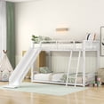 thumbnail image 3 of DreamBuck Twin over Twin Bunk Bed with Slide, Metal Floor Bunk Beds with Safety Guardrails and Ladder, Space-saving Bunk Bed for Teens Adults, No Box Spring Needed, Noise Free, White, 3 of 9