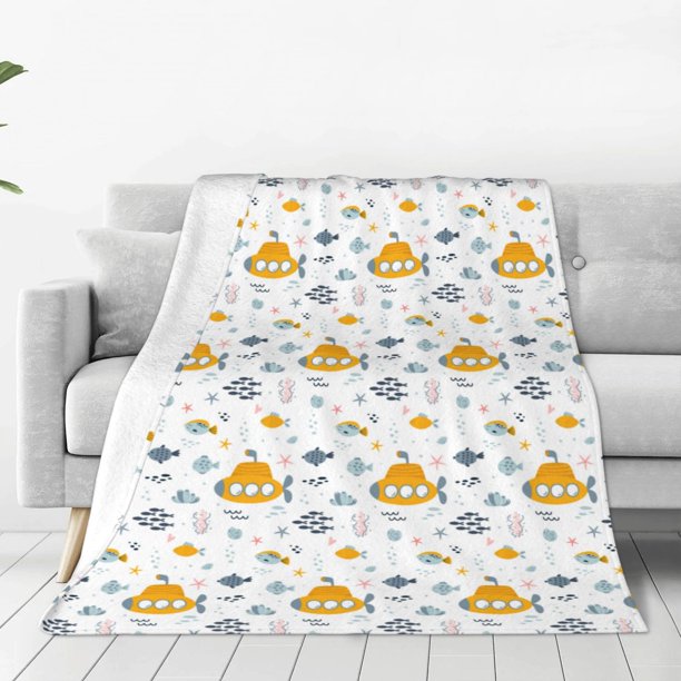 Fotbe Submarine Ship Manta de Franela Acolchonada con Estampado, Súper Suave y Esponjosa, Extra Grande para Sofá, Cama, Uso Todo el Año-40"x30"