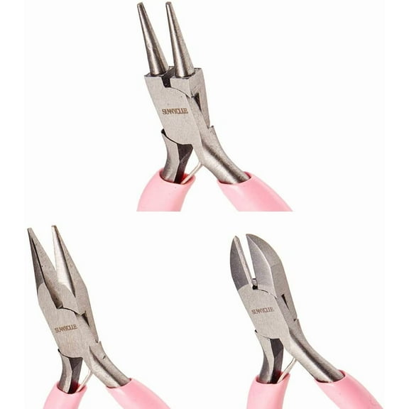 3pcs Mini Jewelry Pliers Tool Set 3inch Professional Precision Pliers for DIY Jewelry Making - Side Cutting Pliers Long Chain Nose Pliers with Cutter Round Nose Pliers Pink