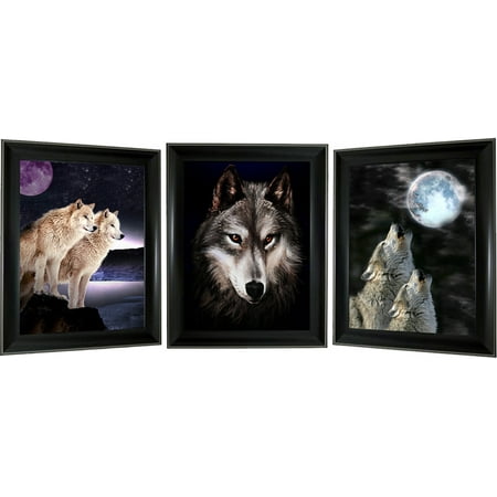 3D Lenticular Picture framed WOLF WITH MOON TRIPLE IMAGE 3D (Best Selling 3d Printed Items)
