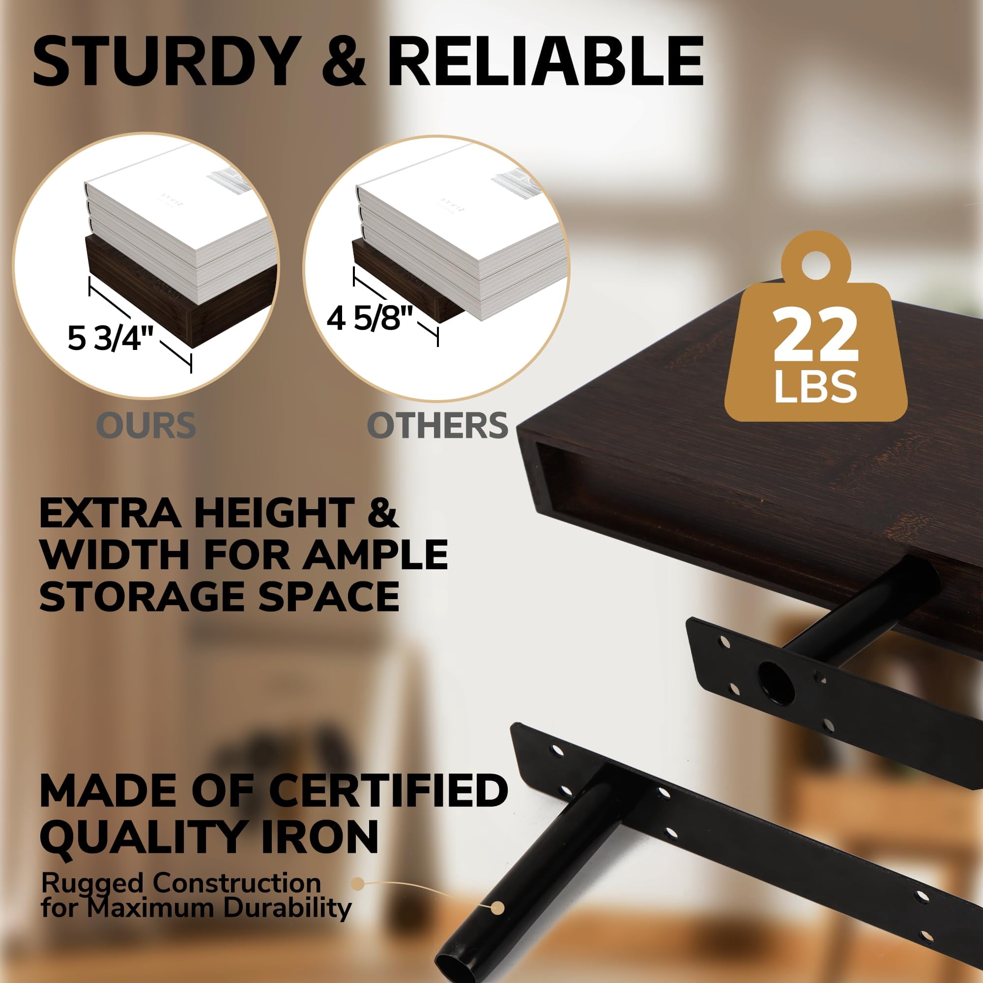 Solid Floating Shelves  Set Of 2 With Invisible Brackets Wood Grain Decor For Living Room Bedroom Kitchen Bathroom & Office Storage