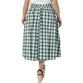 thumbnail image 3 of Agnes Orinda Women's Plus Size Plaid Skirt Vintage Button Decor Flare Flowy High Waisted Elastic Checkered Midi Skirts with Pockets 2X Green, 3 of 6