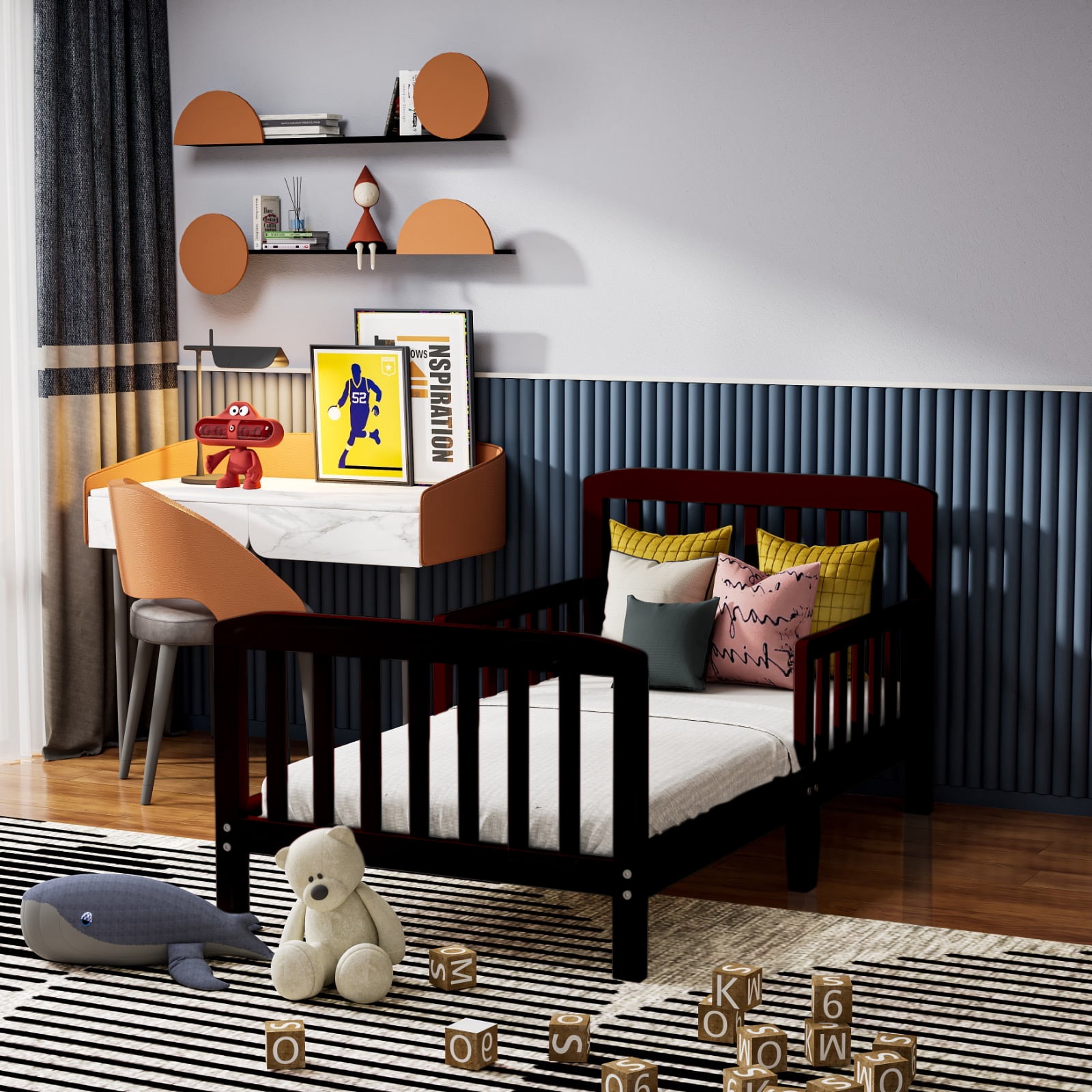 Fizzy Baby Classic Toddler Bed with Rails Wooden Beds for Kids, Espresso
