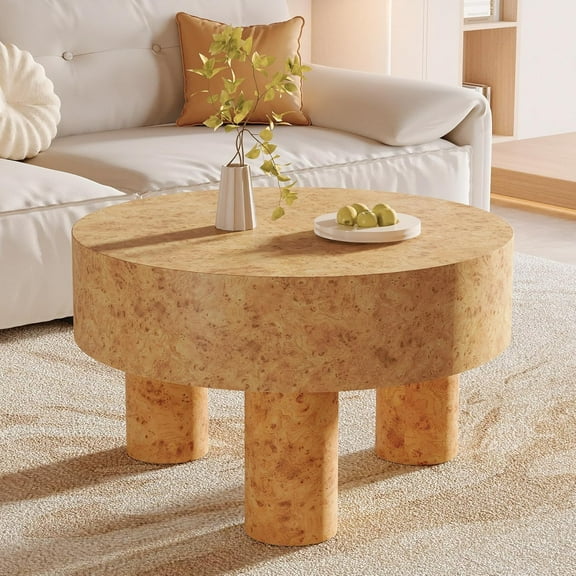 Finmind Modern Round Coffee Table, 31.5 inch Wooden Circle Center Table with Burl Texture & Sturdy Legs for living room, Home Apartment