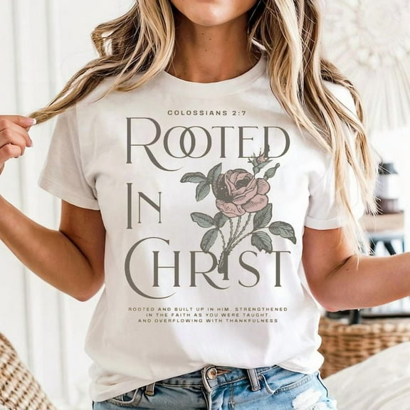 Rooted In Christ Christian Tshirt, Faith Based Shirt Christian Men's And Women's Graphic Tee 100% Cotton by TBun, Full Sizes S-5XL