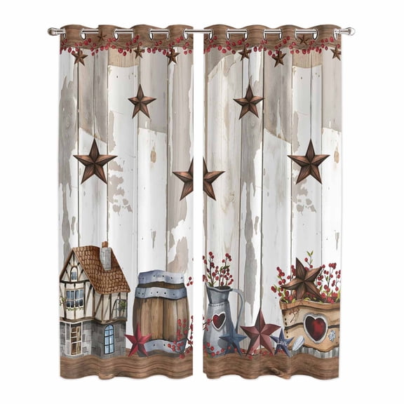 Kitchen Curtains 84 Inch Length 2 Panels, Farmhouse Grommets Window Treatment Curtain, Western Texas Star American Country Berry Thermal Curtains Drapes for Living Room/Bathroom