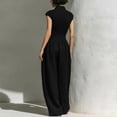 thumbnail image 2 of Morttic Women's Stylish Solid Color Slim Fit Stand Collar Cap Sleeve Jumpsuit – High-Waist Wide Leg with Side Pocket Black，S, 2 of 3