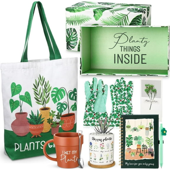 8 Pcs Plant Lover Gift for Women, Funny Plant Lady Gifts Include Gift Box, Mug, Tote Bag, Journal, Pot, Card, Gardening Gloves, and Pen for Womens Birthday Mother's Day Gifts
