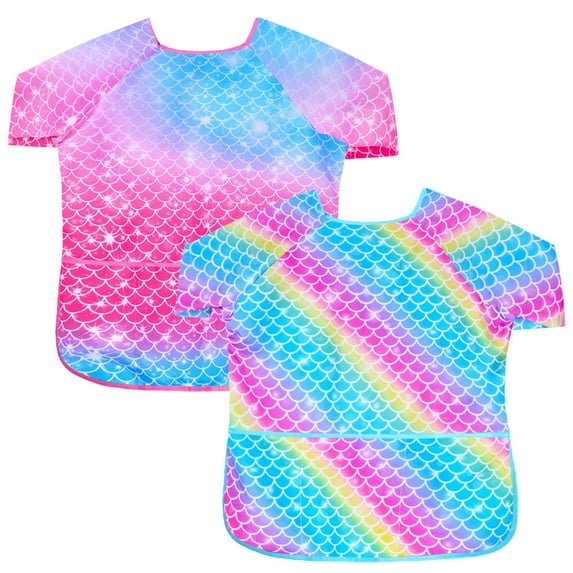 Sylfairy 2 Pack Art Smock for Kids, Waterproof Sleeveless Toddler Artist Painting Smocks with and 3 Pocket
