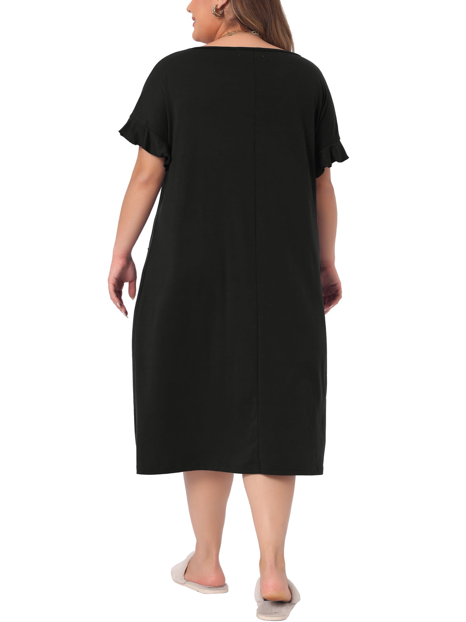 DARING DIVA Women's Plus Nightgown Short Sleeve Round Neck Soft Nightshirt 4X Black