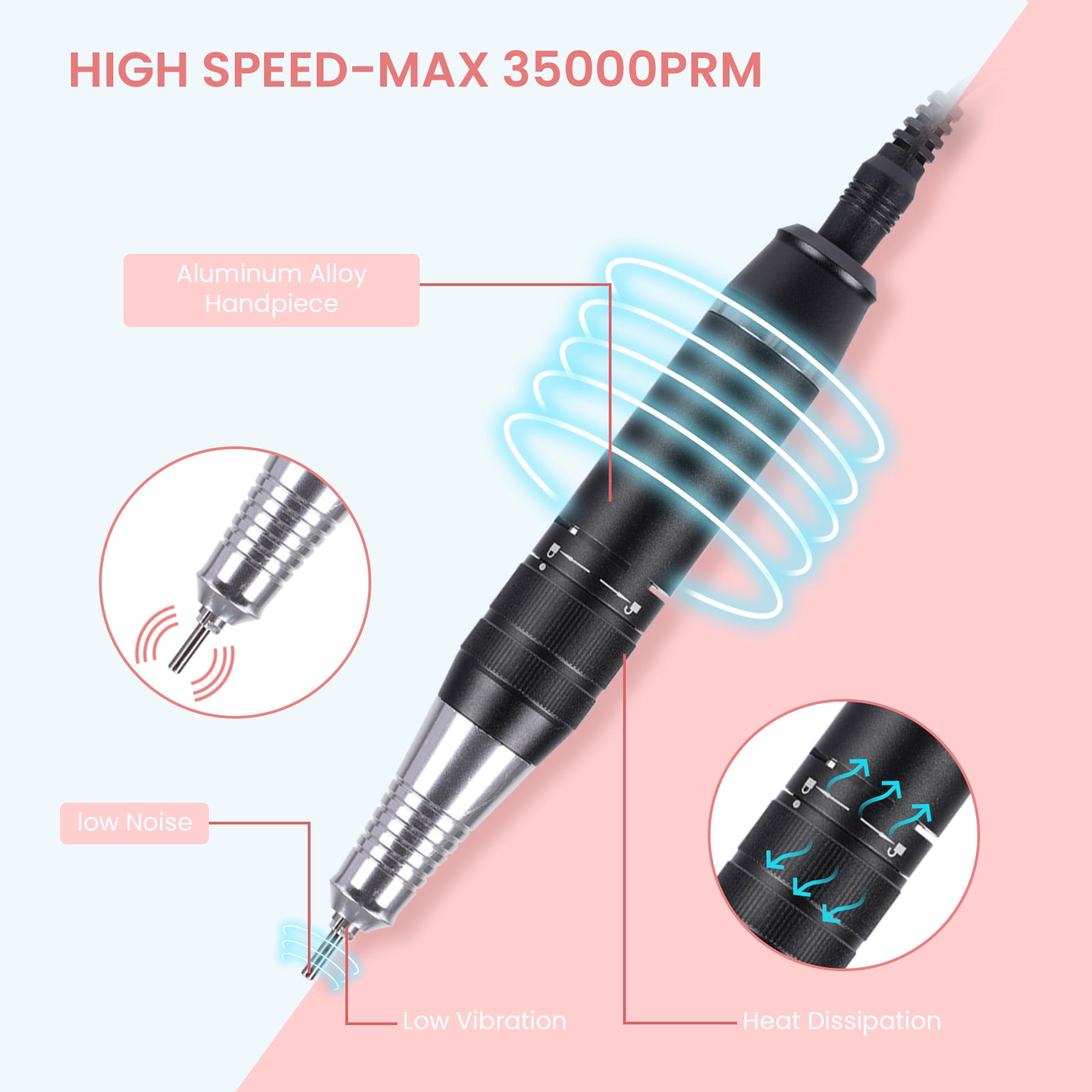NEXPURE Portable Nail Drill Professional 35000 RPM for Acrylic Nails Gel Polishing Removing