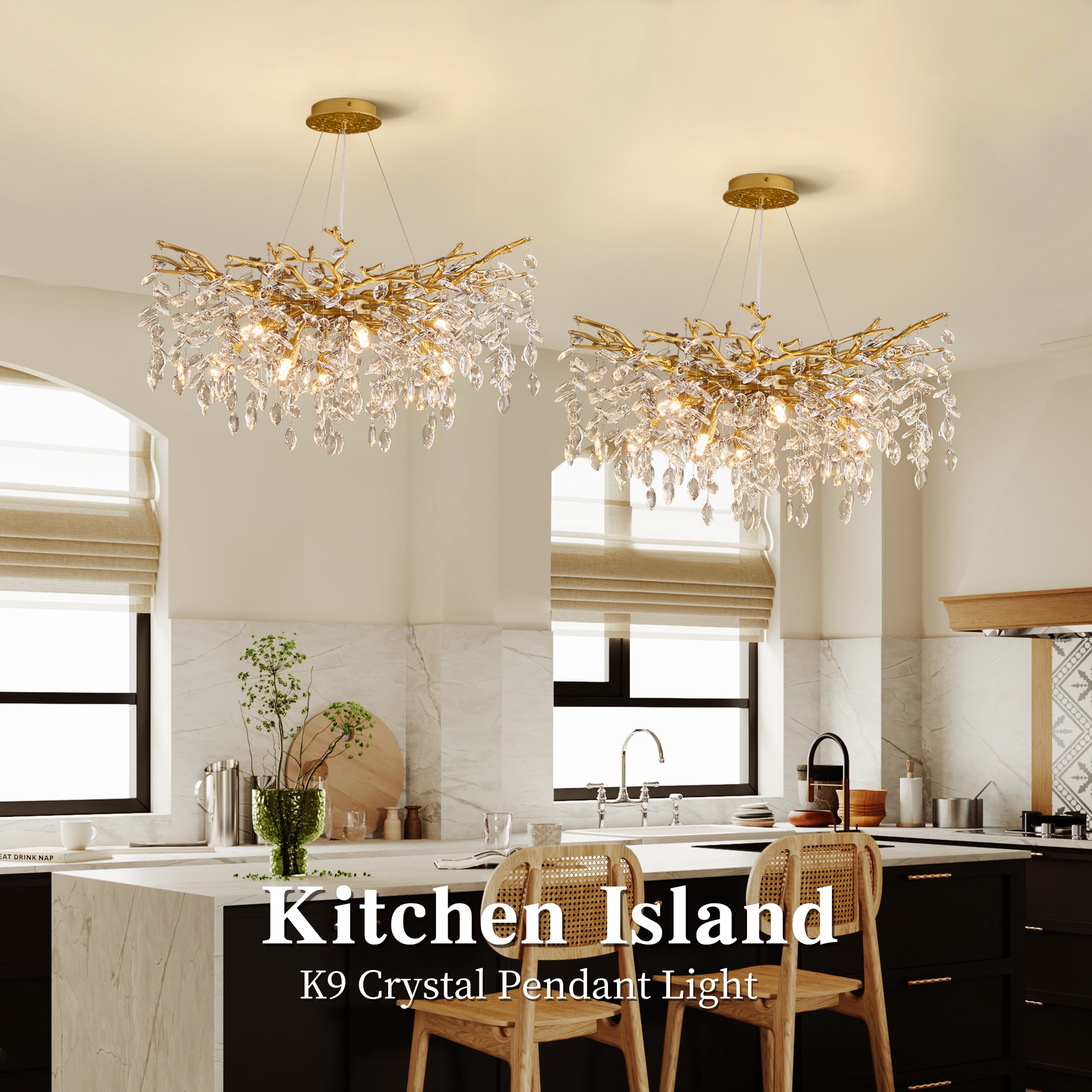 Modern Tree Branch Crystal Chandelier Luxury Gold Crystal Pendant Lighting 30" Contemporary 10-Light Chandeliers for Dining Room Kitchen Bedroom Living Room