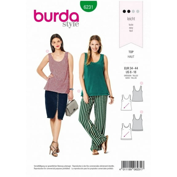 Burda Sewing Pattern 6231 Tops