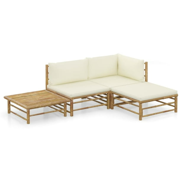 Qiilu 4 Piece Garden Lounge Set With Cream White Cushions Bamboo Outdoor Furniture Sets Com Qiilu 4 Piece Garden Lounge Set With, Bamboo Outdoor Furniture