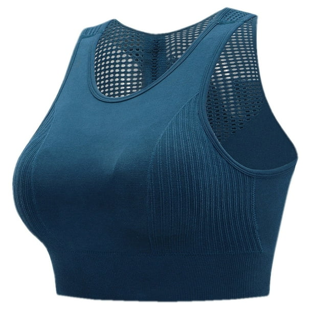 Gibobby Chaleco hueco para mujer, sujetador grande para Yoga, Top deportivo, ropa interior íntima para Fitness Brasier estraple para mujer(Azul,CH)