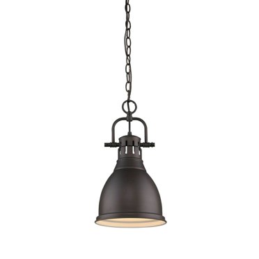 Yep by Golden Lighting Duncan 1-light 9in Chain Hung Pendant in Rubbed Bronze and Rubbed Bronze shade